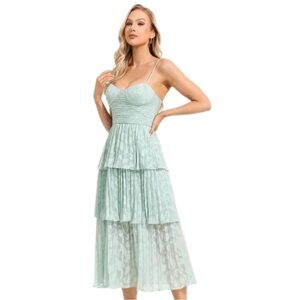 GIANNI BINI Sage Green Tiered Corset Midi Dress Cocktail Party Formal Size 2 New